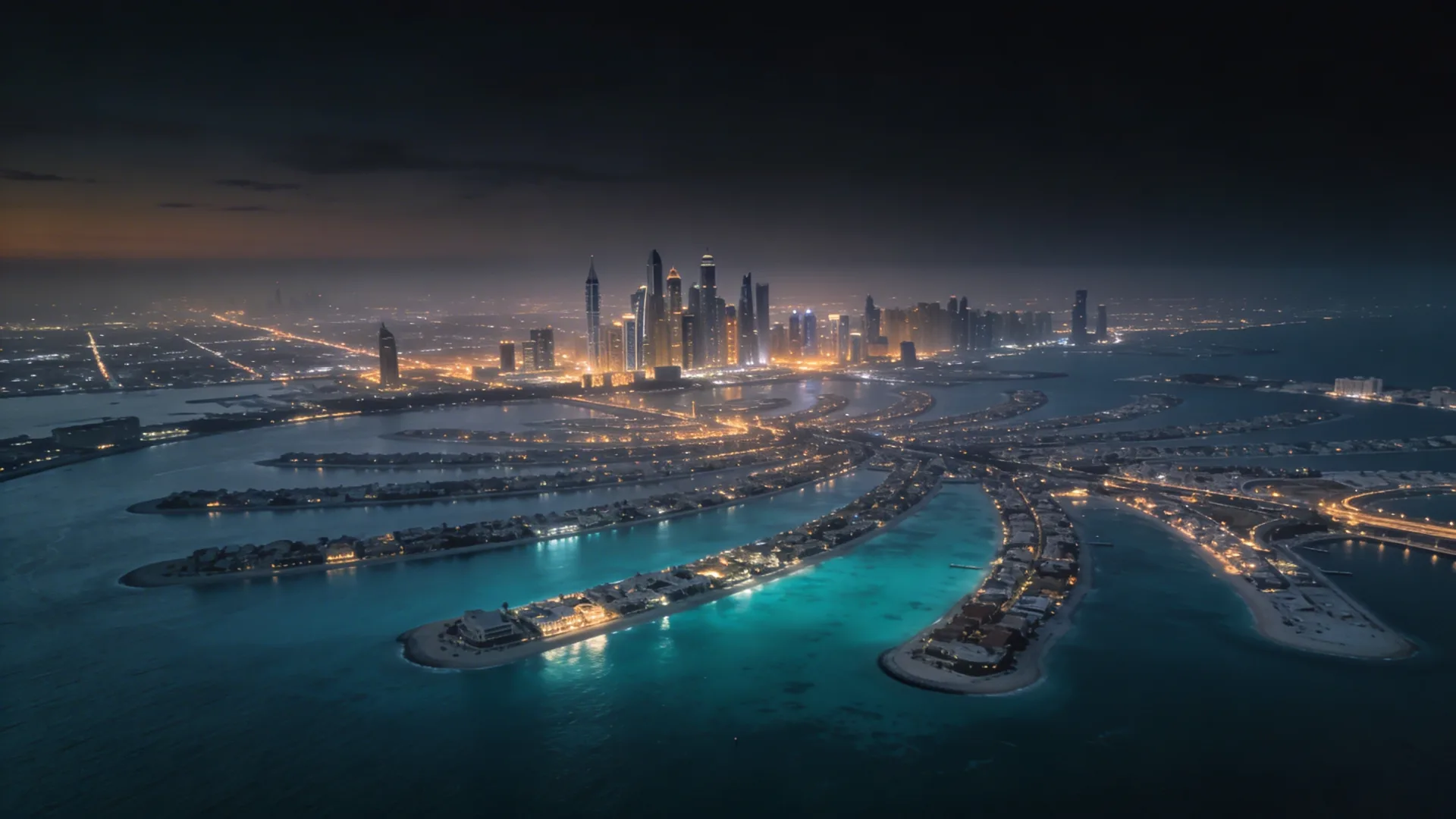 Aerial view of Palm Jumeirah at night — AASKRA Realty Prime Locations